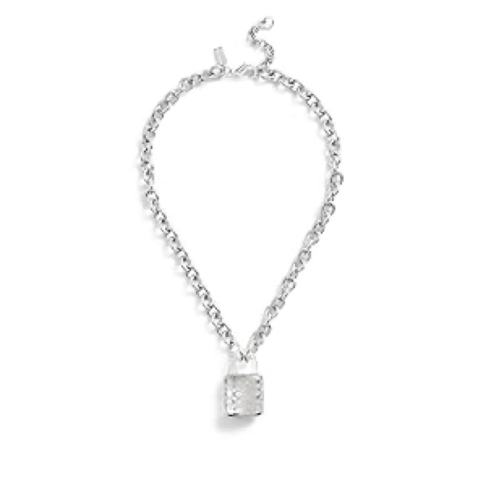 COACH Signature Lucite Padlock Pendant Necklace Silver Tone Clear C NWT - Picture 4 of 12
